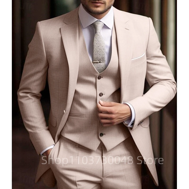 

Men's Solid Color Slim Fit Formal Business Suit Wedding 3-Piece Set with Notch Lapel Blazer Vest And Trousers for Party Prom