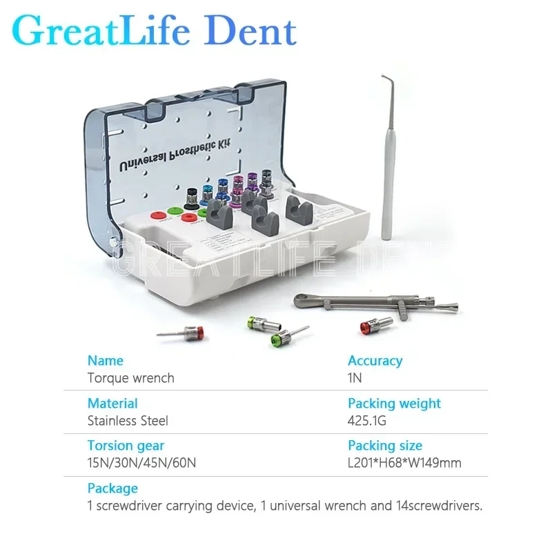 GreatLife Dent Dental Prosthetic Kit Multi-unit 14 Screwdrivers 15-60N Fits Dentium Abutment Torque wrench Dental Prosthetic Kit