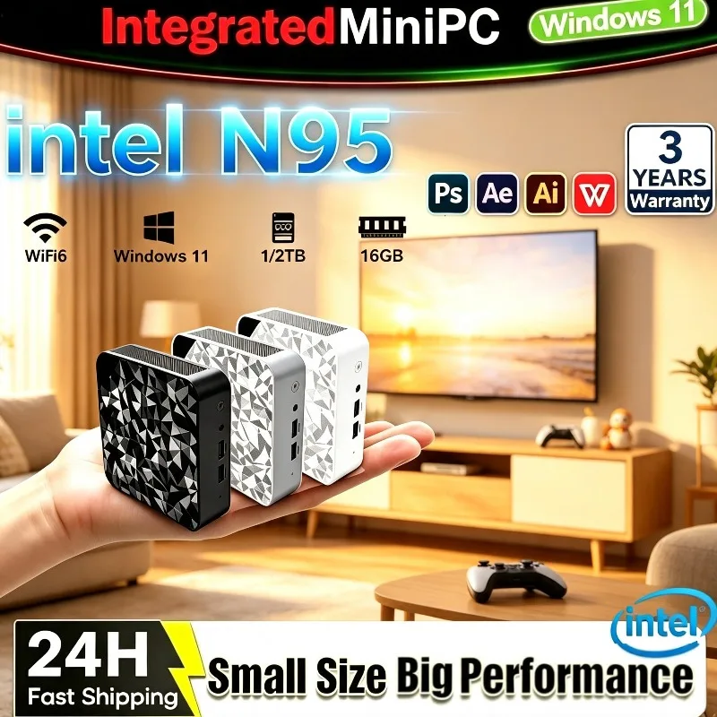 Core N95, 16GB DDR4, 1TB/2TB M.2 SSD, Windows 11 Home, 4K HD, Ultra Compact, New Mini Desktop PC Ideal for Gaming and Daily Use.