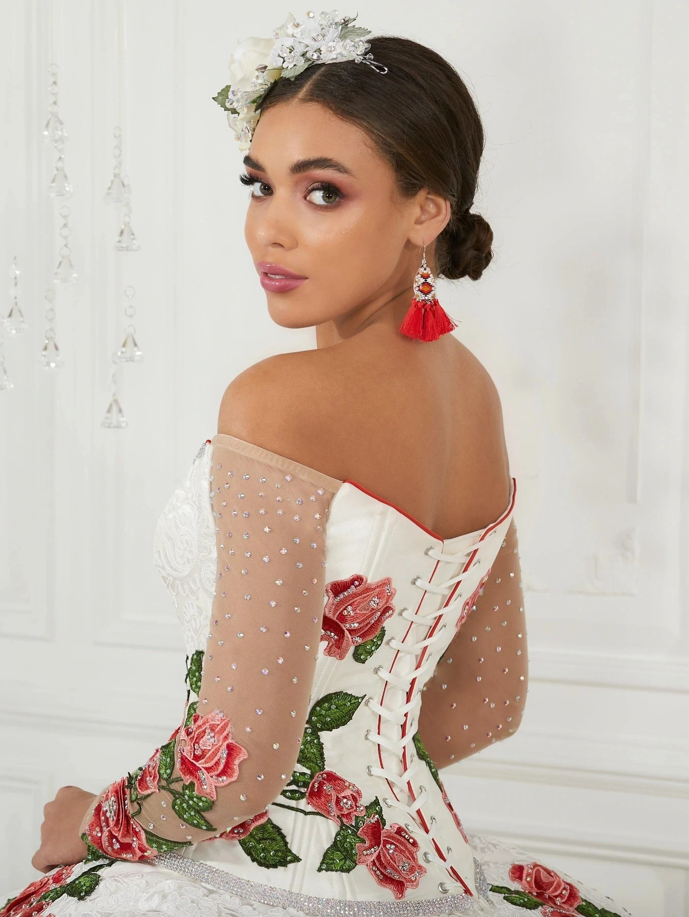 Charro-vestidos de quinceañera, vestido de baile de manga larga, apliques de Organza con cuentas, dulce, mexicana, 16, 15 años