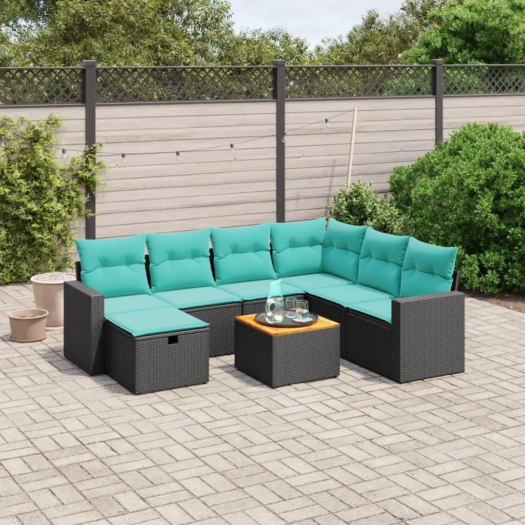 

8 Piece Outdoor Sofa Set with Cushions Black Rattan Patio Furniture Garden Seating
