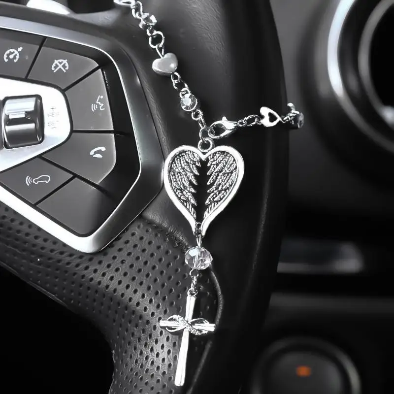 Guardians Angel Cross Car Pendant Car Steering Wheel Hanging Cross Guardians Pendant Religious Angel Wing Cross Pendant