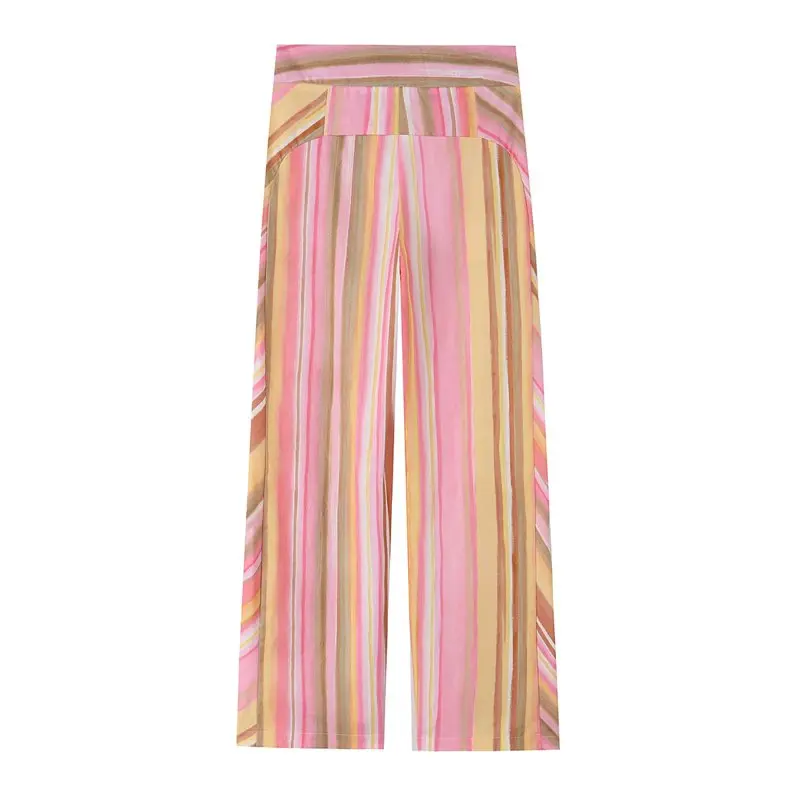 XNWMNZ High Quality  2026 New Women's Summer Bohemian Striped Print Wide Leg Pants High Waist Flowy Trousers Casual Chic