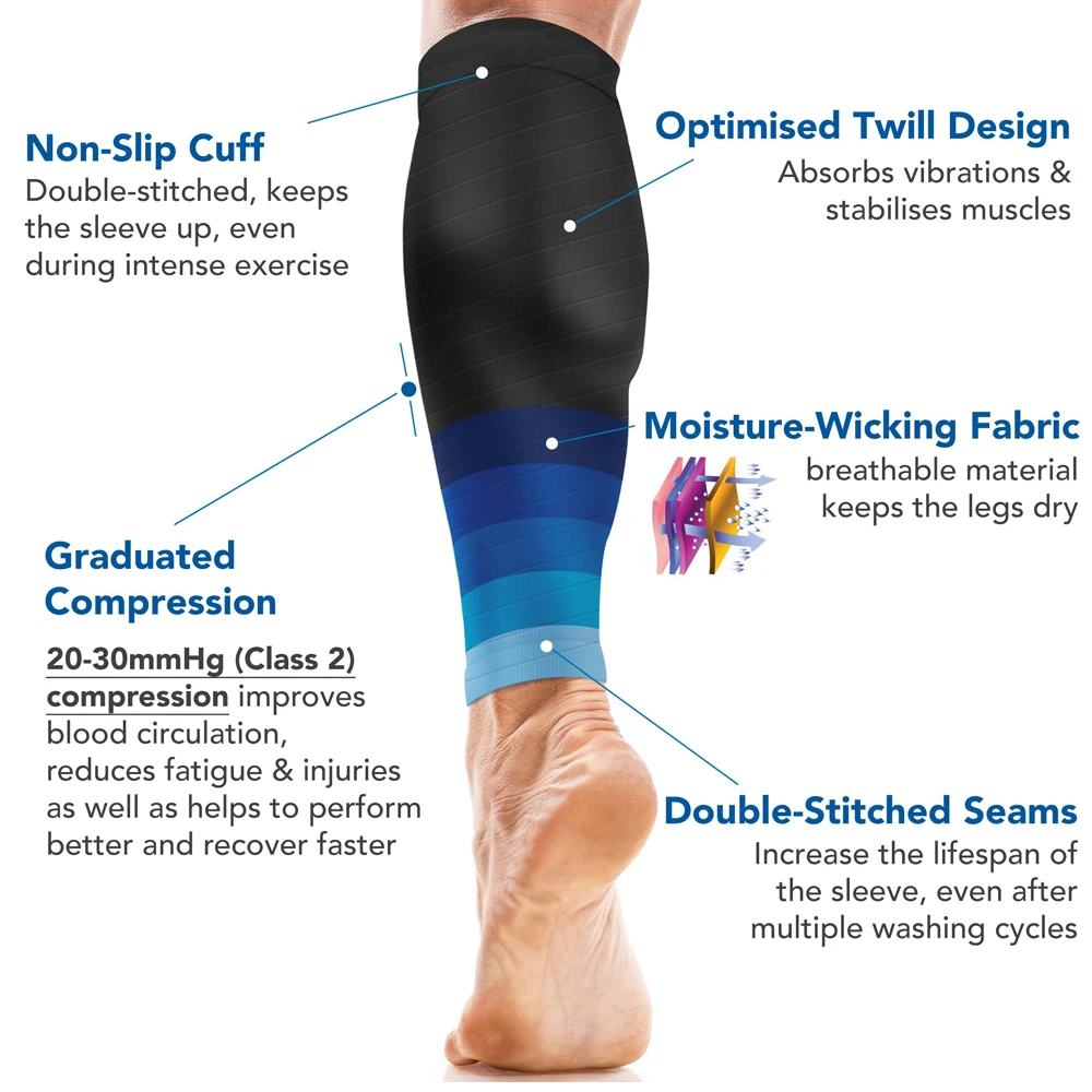 Mangas de bezerro de compressão para homens e mulheres, meias de compressão, meias para correr, enfermeiras, 20-30mmhg, 1 par