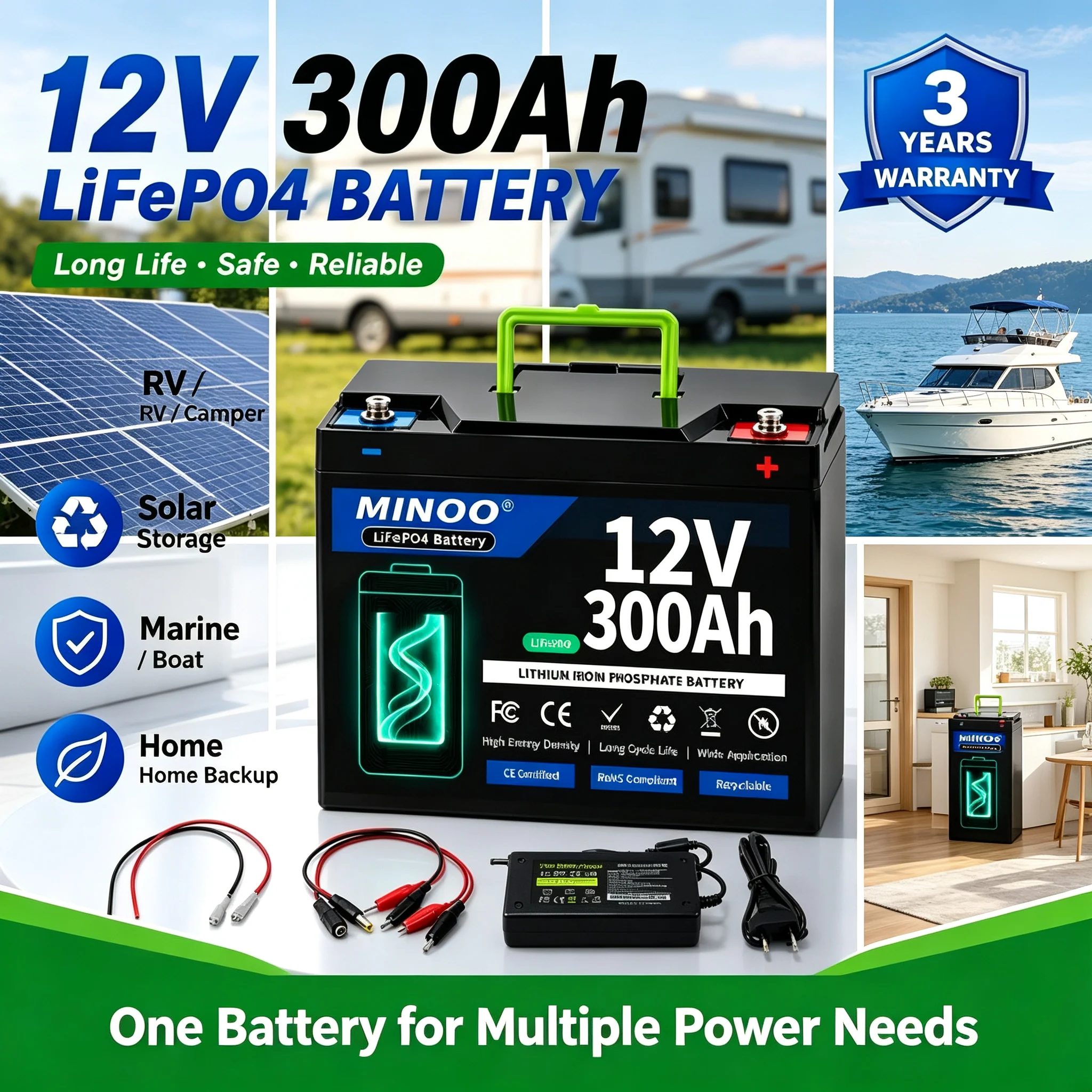 Lifepo4 12V 300Ah Deep Cycle - 12V 300Ah 리튬 인산철(LiFePO4) 배터리, 내장형
