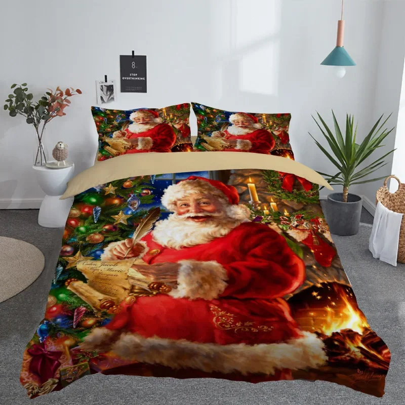 3D Printed Merry Christmas Bedding Set Queen/Twin/King Size  Christmas Decoration Home Bedclothes with Bedding Pillow