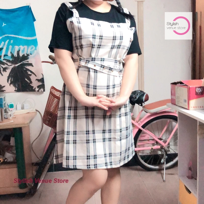 

Korean fake two-piece plaid stitching strap skirt women's summer new fashion lace-up waist slim casual exotic little Joker dress