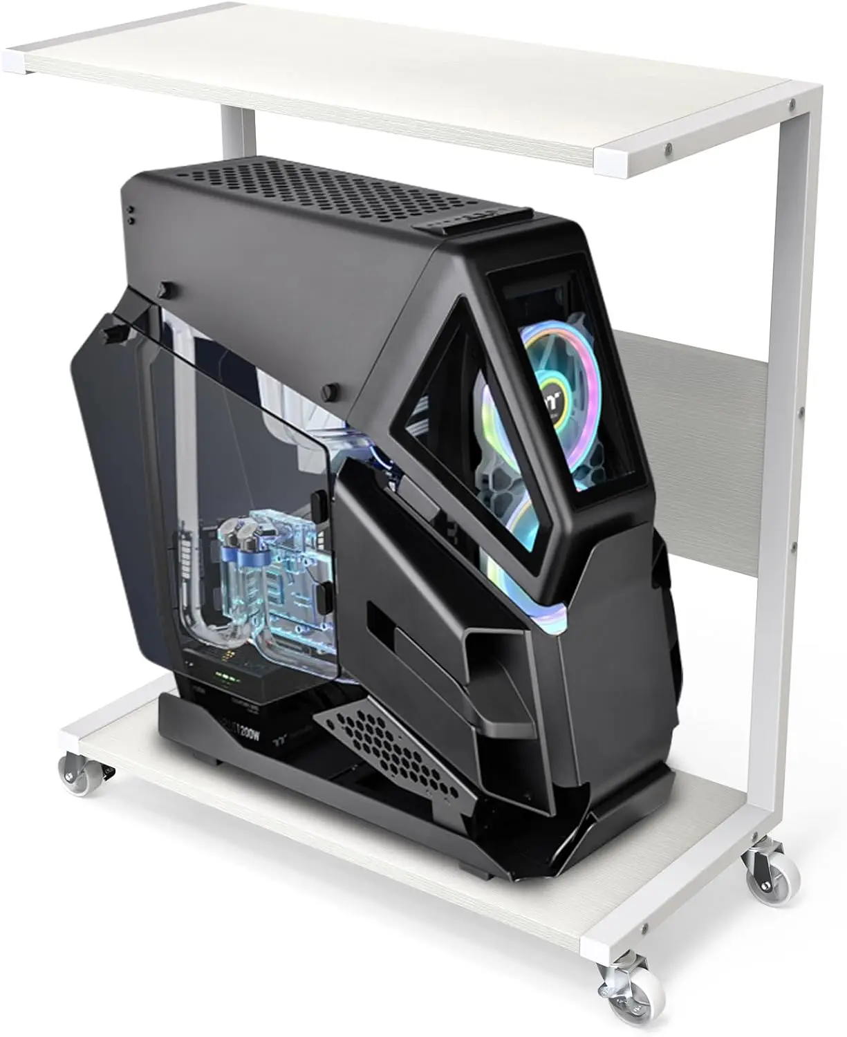 

2-Tier Rolling PC Tower Stand with Wheels for Gaming ATX Cases, White Home Office Storage