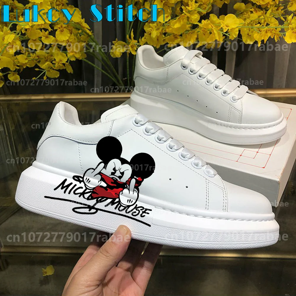 Mickey minnie buty dla par moda mężczyźni kobiety obuwie męskie platformy trampki dziewczęce Casual kateboarding mieszkania 3D graffiti