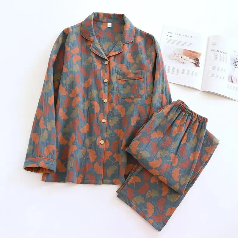 

Crepe Long-sleeved Two-piece Flower 2023 Suit Pajamas New And Summer Trousers Women's Clothes Cotton Home Leaves Spring