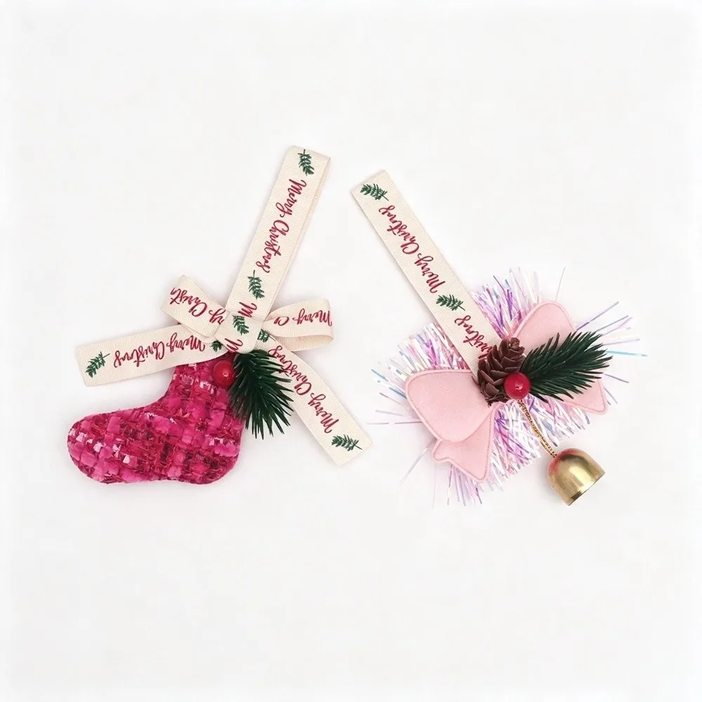 3D Christmas Bow Bell Pendant Sparkling Pinecone Xmas Gift Hanging Decorations Christmas Stocking Rustic Xmas Tree Pendant