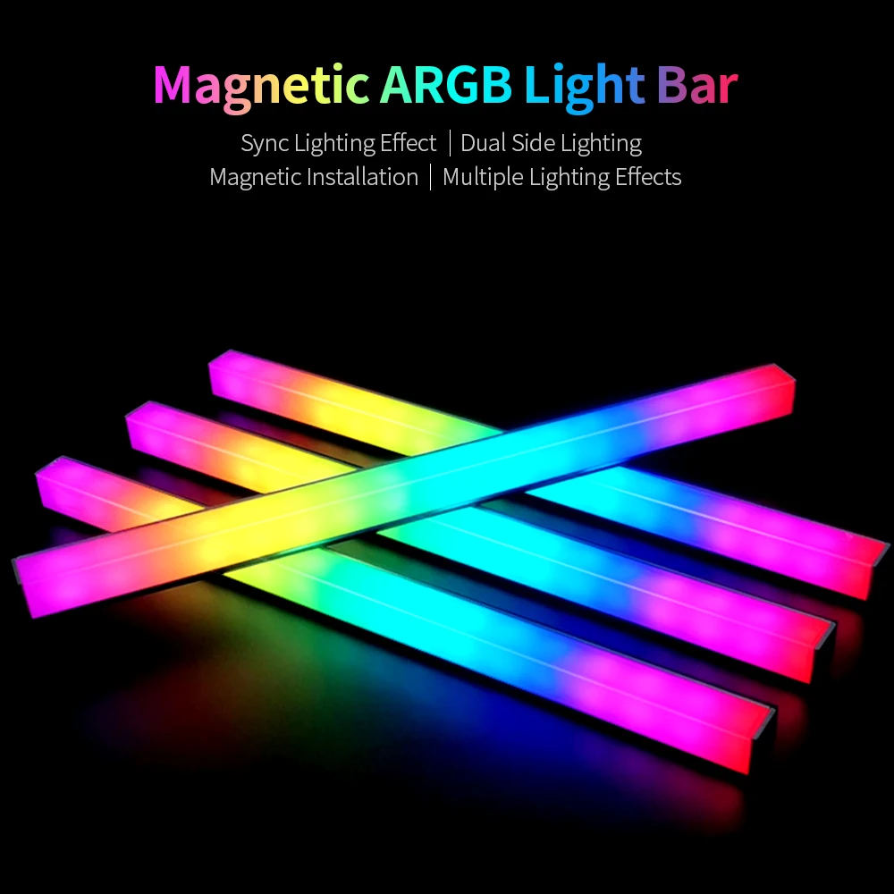 COOLMOON Magnetic ARGB LED Strip Dual Side Lighting Strip Rainbow PC Case Light Bar with 5V 3Pin ARGB Header Sync Lighting Effec