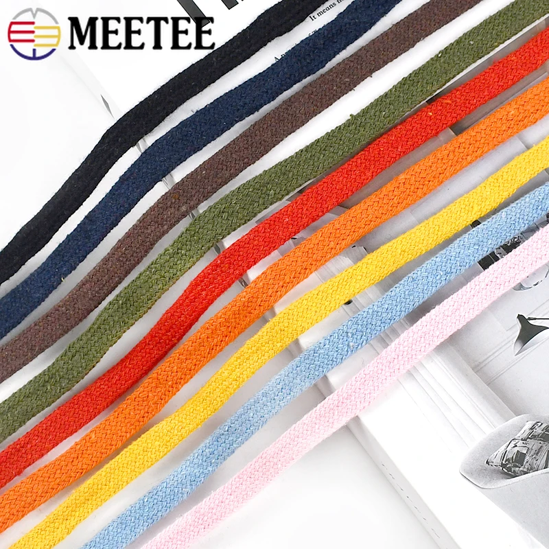 10/20/50Meters Cotton Cord Twisted Rope 8mm High Tenacity Flat Ropes Shoes Lace Pants Belt Clothing Sewing DIY Accessories