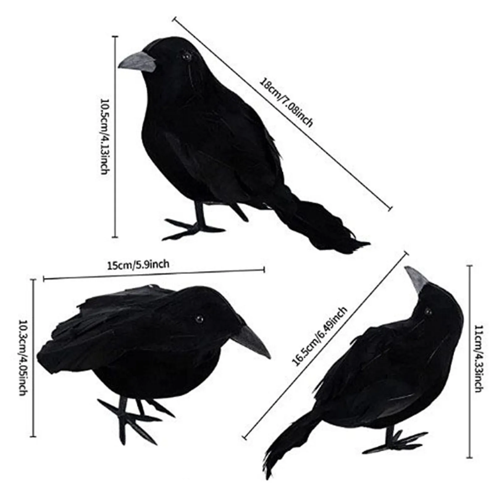 6 Pcs Black Feathered Crows Ornament,Realistic Looking Decoration Birds Figurine,Plastic Desktop Decoration For Gift Party Decor