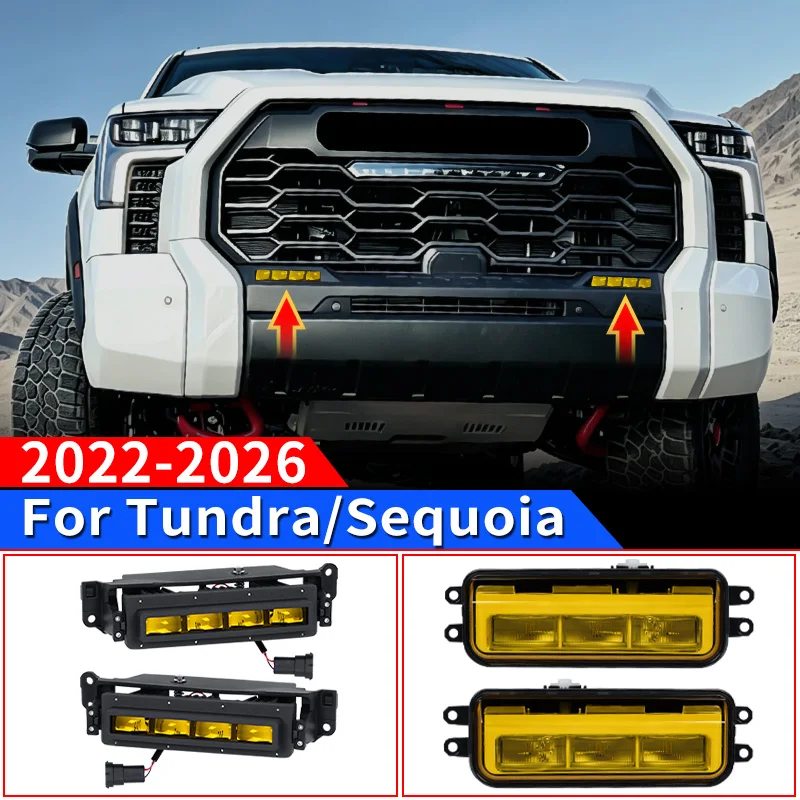 For Toyota Sequoia Tundra 2022-2026 LED Fog Lights Brightness Upgrade Front Fog Lamp Installation Driving Safety Accessories