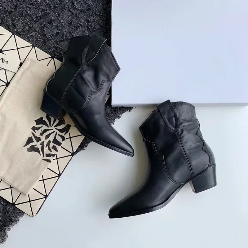 Winter Classic Chelsea Boots for Woman Cow Suede Pointy toe Wedge Heel Ankle Boots Simple Comfortable Cowboy Boots Female2024