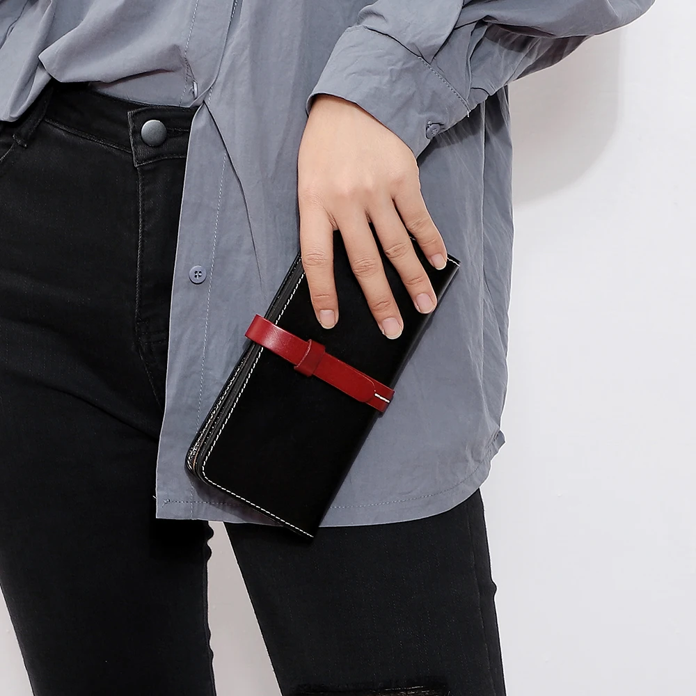 Italian Vegetable Tanned Leather Retro Handheld Bag for Women Real Leather Card Bag Long Walletd Bag Women's Bag