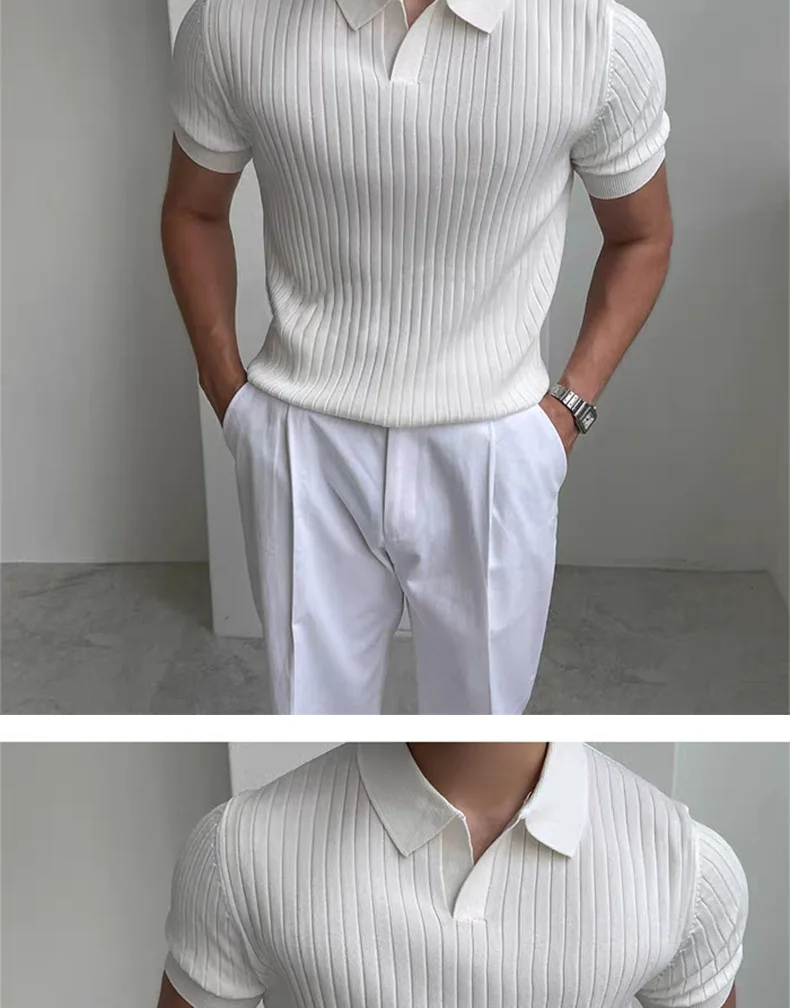 Herren Sommer Slim Fit Poloshirt mit Kragen, Jungen Koreanischer Stil, Einfarbiges Kurzarm-Freizeitoberteil, Herren Casual Pendler Leichtgewicht-Hemd – Detail 13