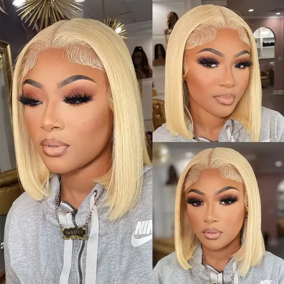 Rosabeauty Straight 13x4 Short Bob Lace Front Wig 613 Honey Blonde Color Transparent 13X6 Lace Frontal Human Hair Wig For Women