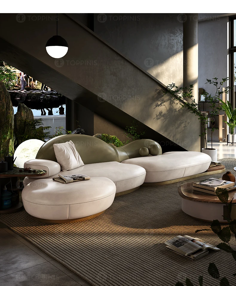 Light luxury full leather sofa large flat floor villa living room high-end luxury designer special-shaped sofa