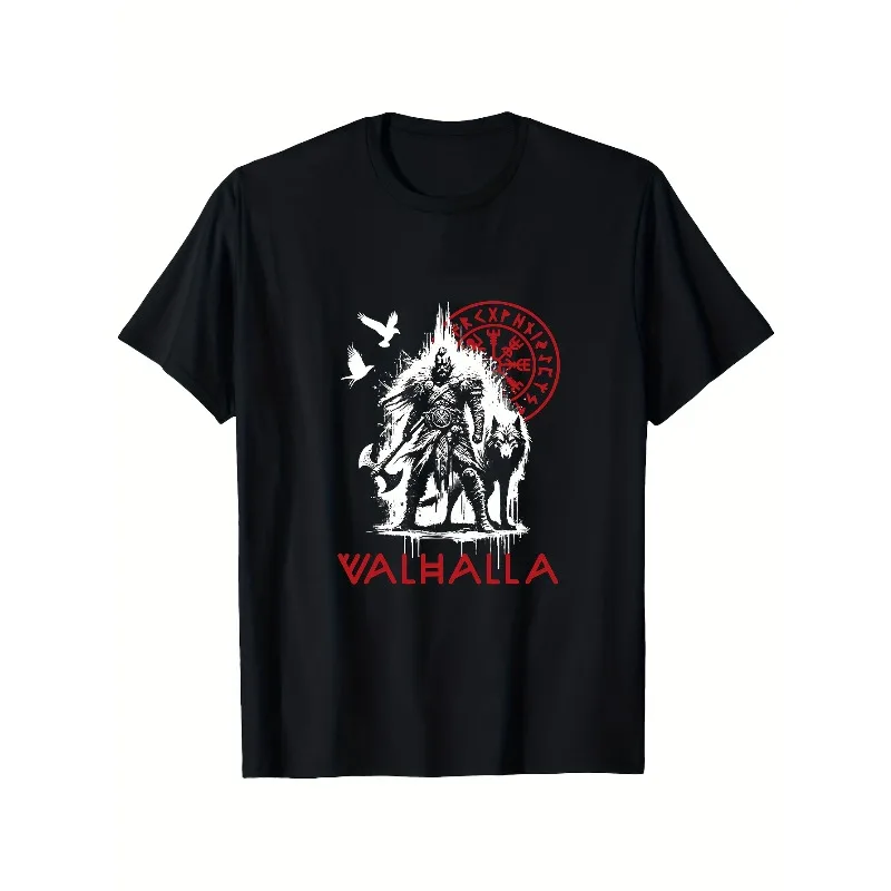 Men's Viking Valhalla Norse Mythical T-shirt - Viking Warrior Alternative Aesthetic T-shirt Y2K Gothic Dark T-shirt