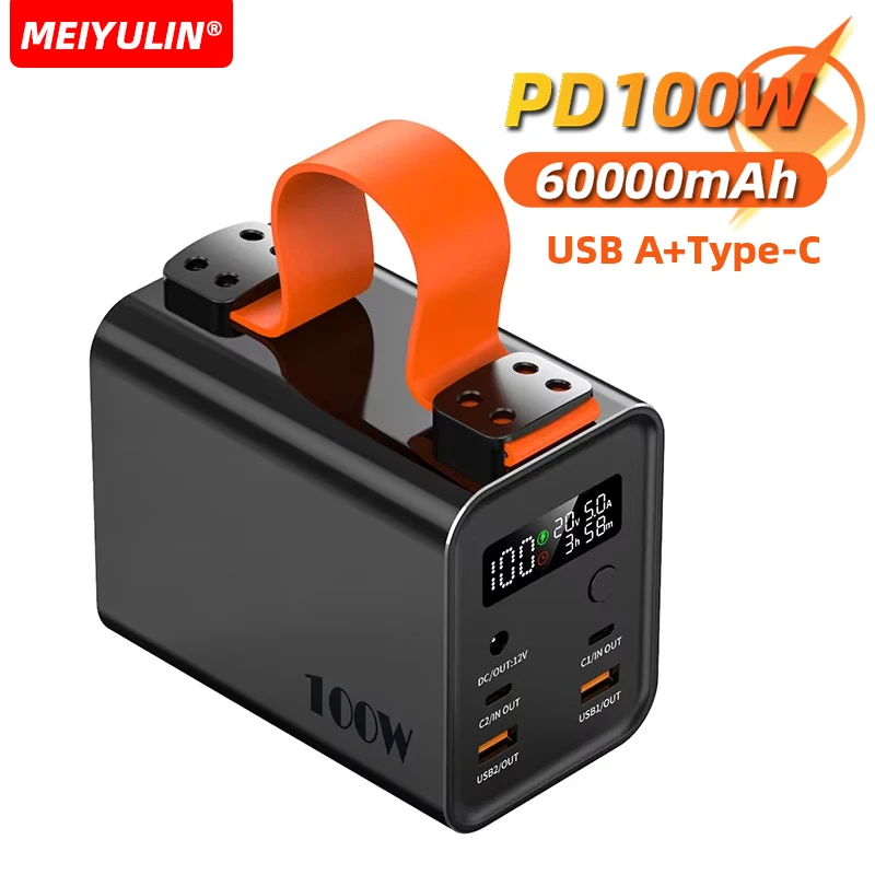 

60000mAh Large Capacity Power Bank Portable 100W PD USB C DC Fast Charging External Battery For iPhone 16 Xiaomi Samsung Laptop