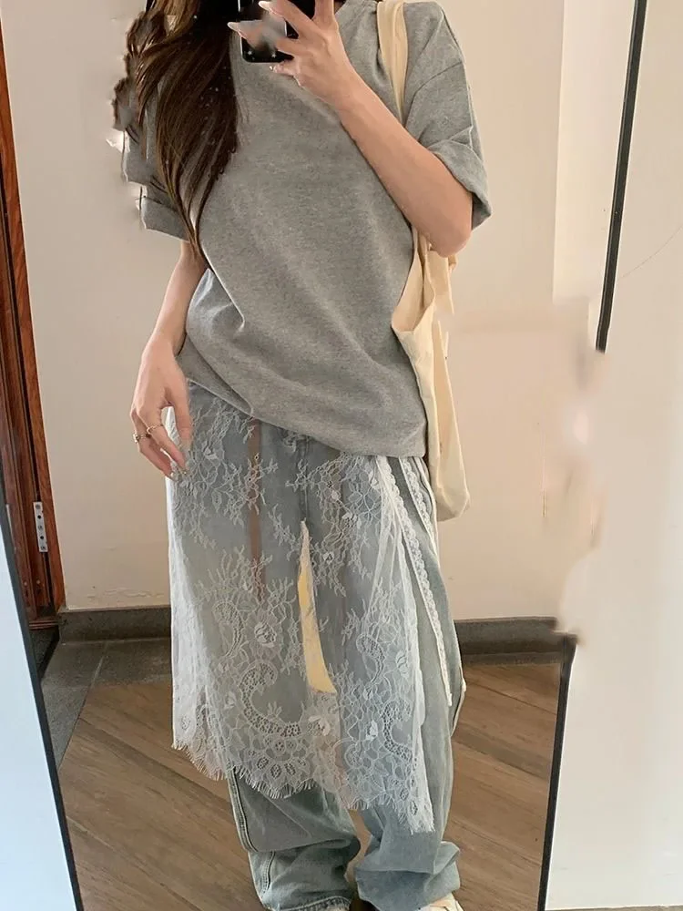 Skirts Women Lace Drawstring Design Elegant Korean Style Spring Summer A-line High Waist Irregular Side Slit Fashion Street