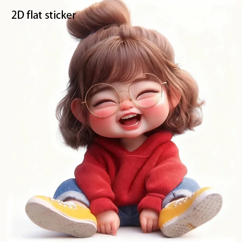 1PC Round Glasses Girl Red Hoodie Yellow Shoes Vinyl Sticker, Waterproof UV Decal for Car Motorcycle Water Bottle Phone Wall