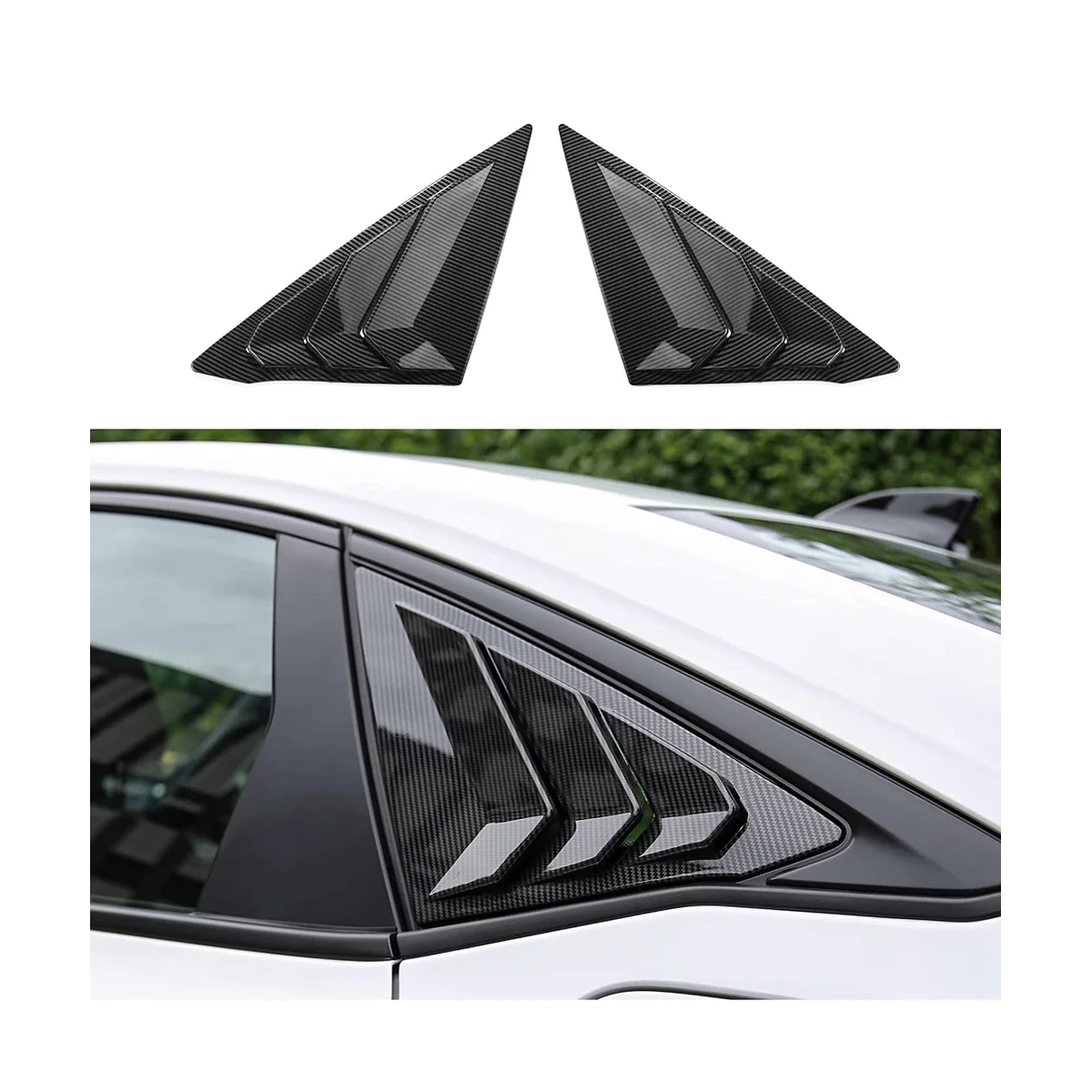 Rear Side Window Louvers Triangular Window Glass Blinds for Honda Civic Sedan 11Th 2022 2023 - ABS Carbon Fiber