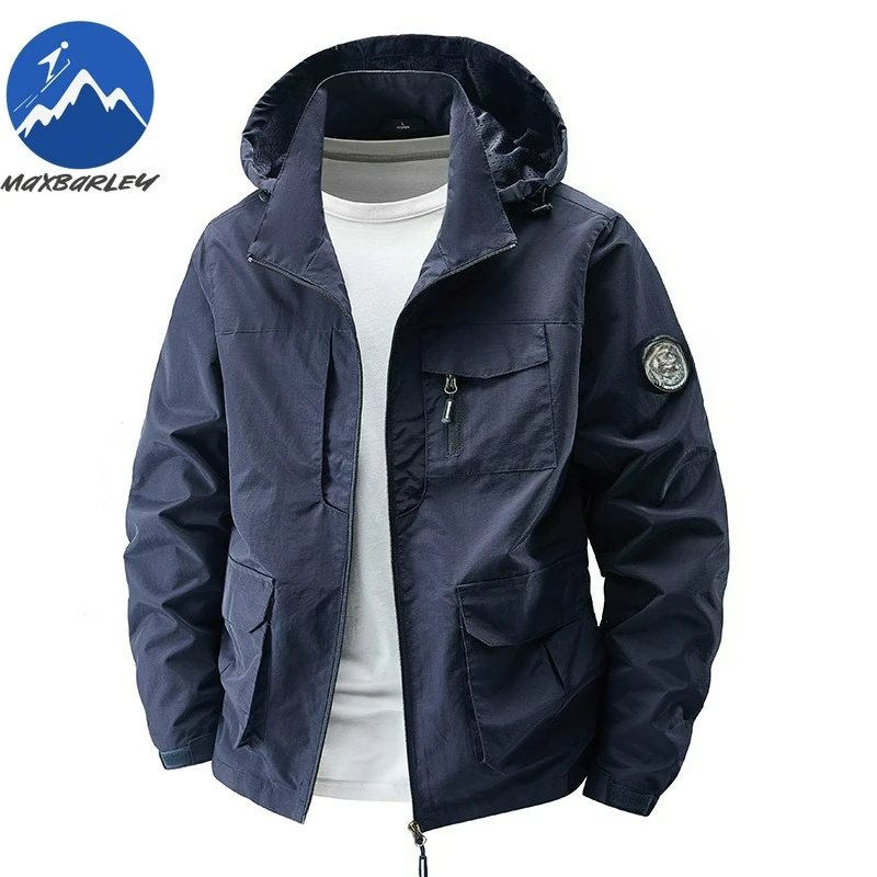 Maxbarley New Jacket Fashion Detachable Hood Outdoor Camping Lightweight Coat Plus Size Multi Pocket Waterproof Autumn Garment