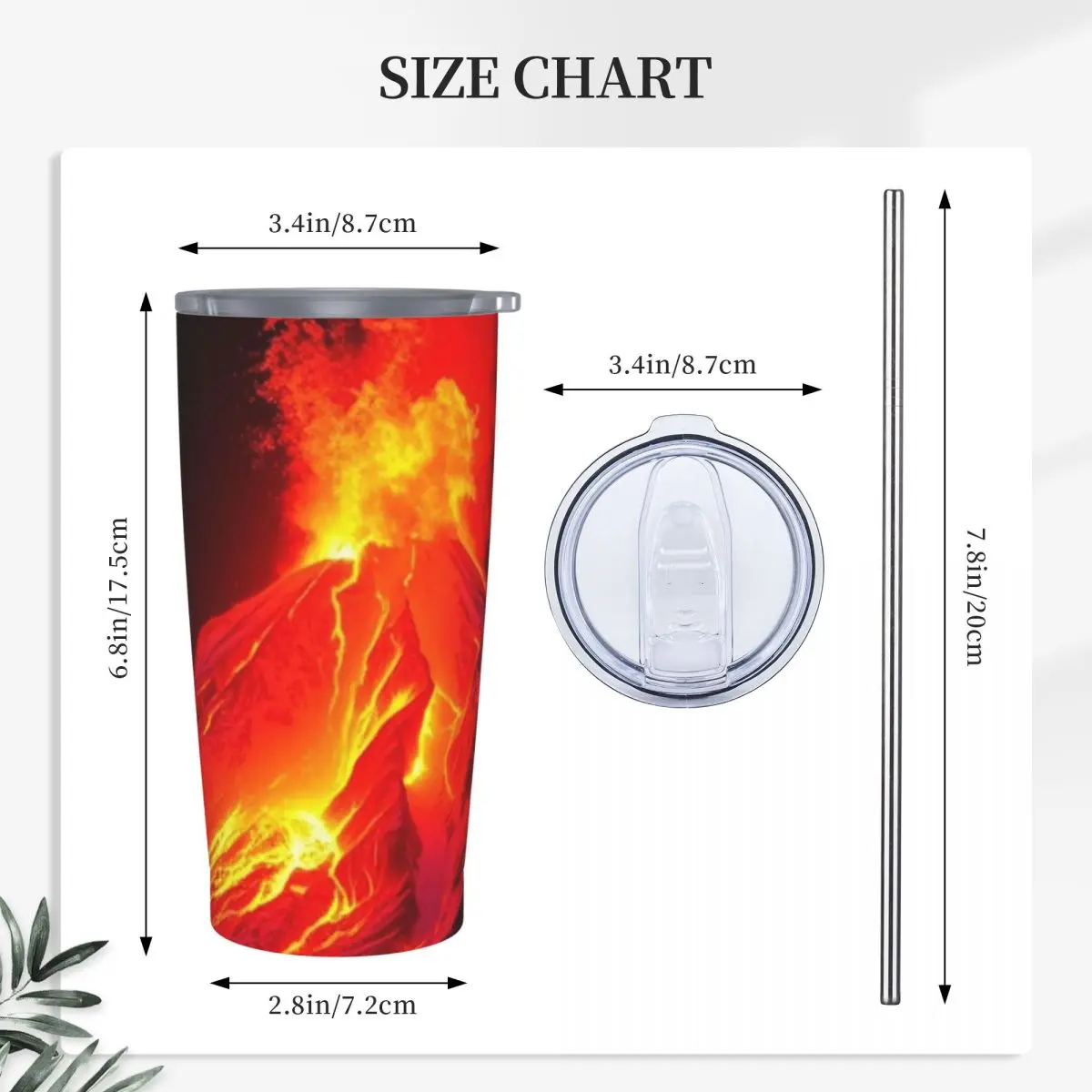 Volcano In The Snow Stainless Steel Tumbler Vacuum Insulated Mug Thermal Cold Cups Straw With Lid 20oz