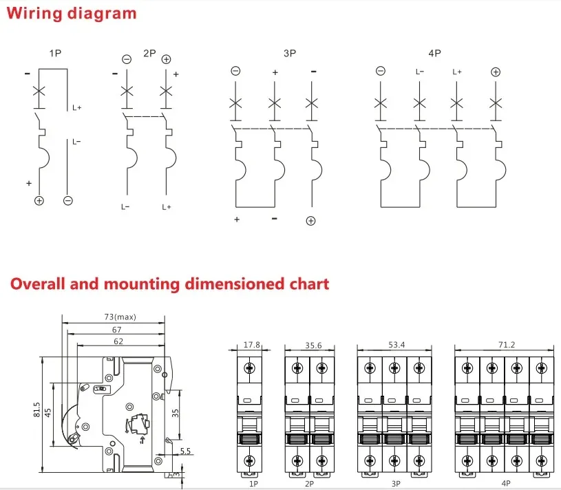 GEYA 1P 2P DC MCB 500V Solar Power Mini Leistungsschalter Überlastschutz Schalter 6A ~ 63A für Photovoltaik PV System Schalter – Detail 9