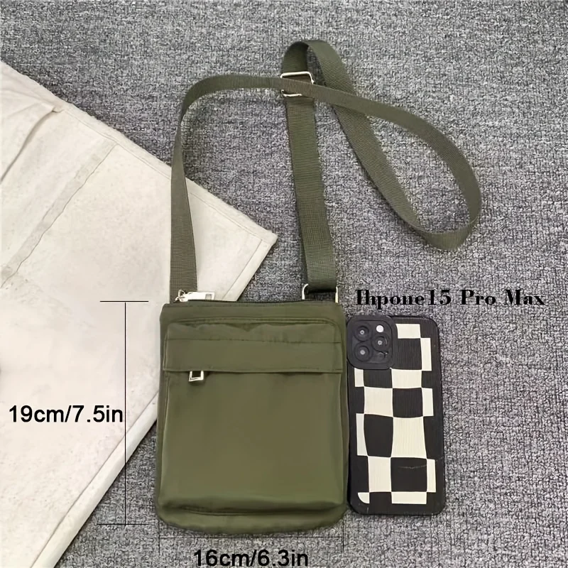 Mini nylon crossbody bag, simple mobile phone bag, multi-functional multi-zip shoulder bag