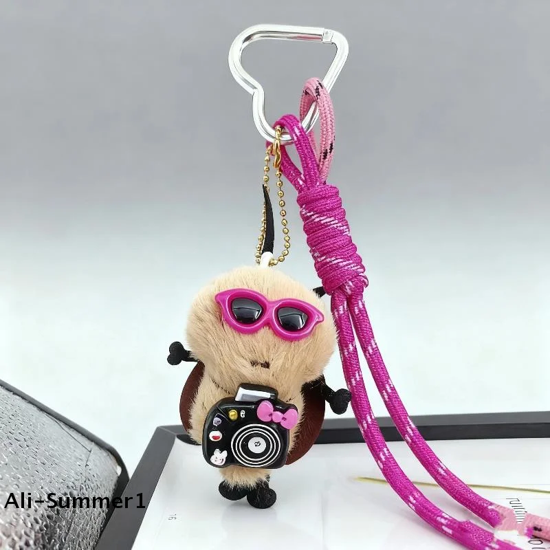 【E】1 szt. Zabawny pluszowy karaluch, zawieszka z plecionego sznurka, breloczek, uroczy dodatek do torby, kluczyków samochodowych, unisex, brelok do plecaka zapobiegający zgubieniu, zawieszka do kluczy