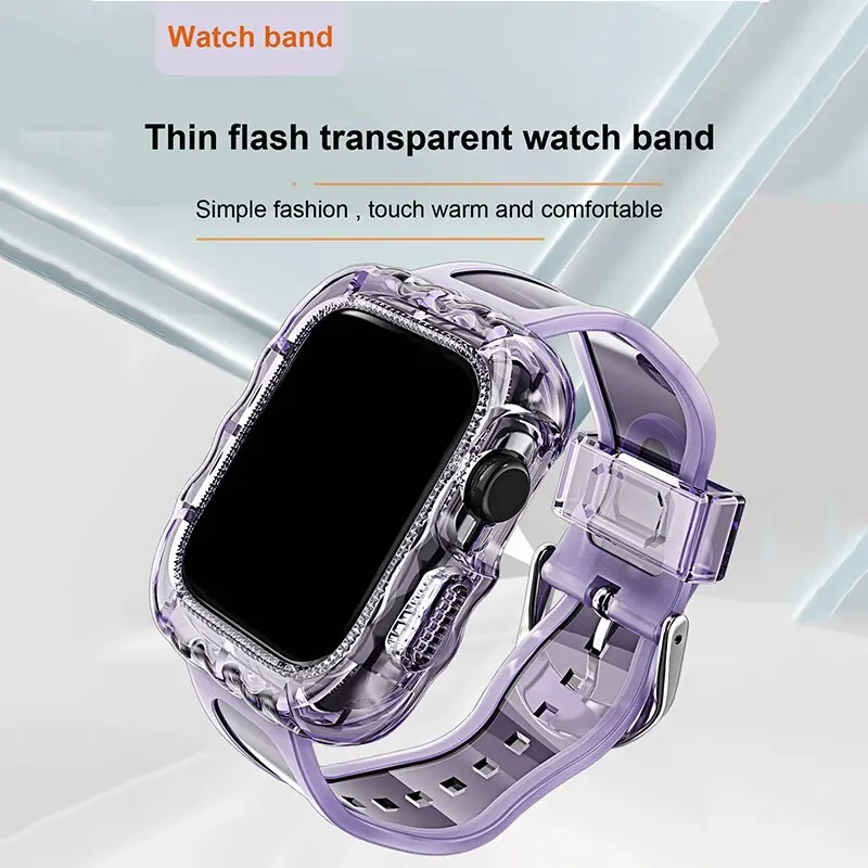 Transparent Resin Strap for Apple Watch Band 38mm 40mm 42mm 44mm 45mm Sports Silicone Watch Band for IWatch SE/8/7/6/5/4/3/2/1