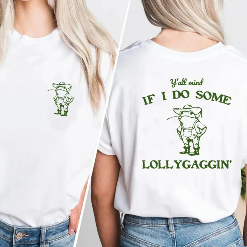

Футболка «Y'all Mind If I Do Some Lollygagging», футболка в стиле ретро с изображением лягушки, забавные футболки с круглым вырезом и графикой, свободная футболка унисекс