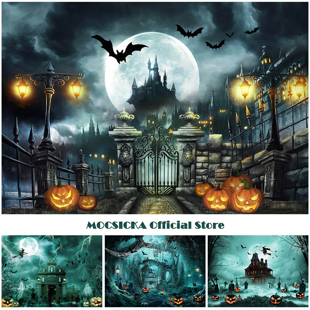 

Halloween Backdrop Kids Child Parties Night School of Magic Photography Background Scary Jack O'Lantern Decor Photo Studio Props