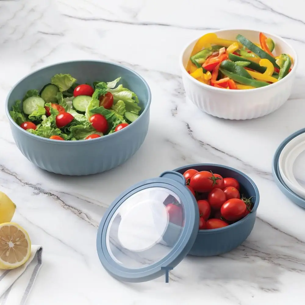 

4 pieces/set Portable Food Grade Wide-Mouth Mixing Bowl Set Stacking Plastic Salad Bowl Sealed With Visible Lid Crisper Picnic