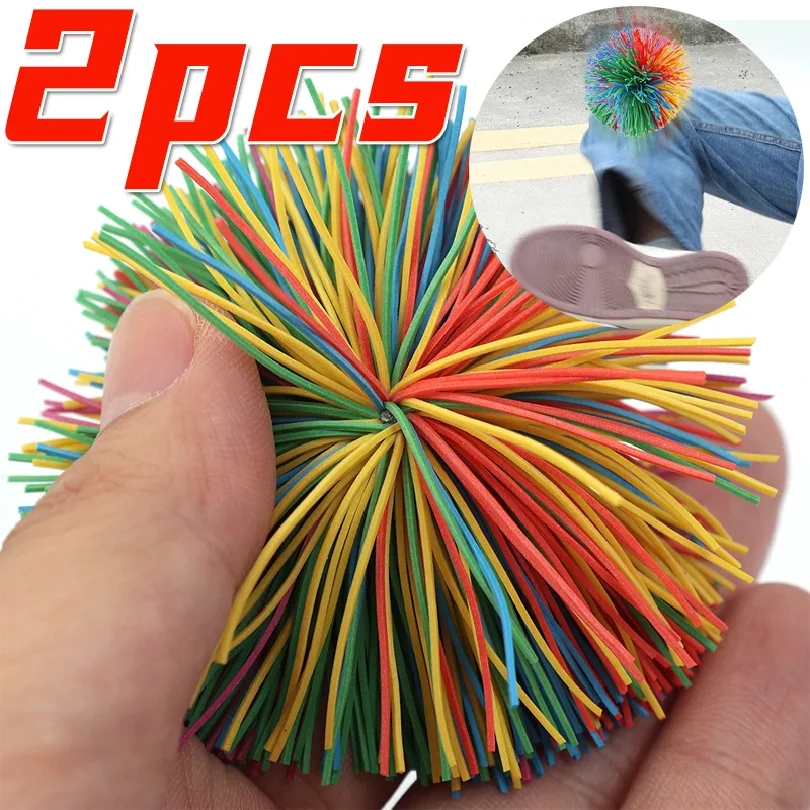 Multifunctional Colorful Rubber Band Shuttlecock Wire Ball Toy Kid Anti-Stress Stretchy Ball Decompression Rainbow Sandbag Ball