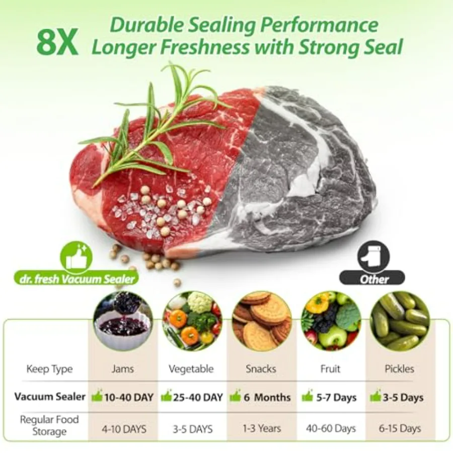 90Kpa Vacuum Sealer for Food Storage in Kitchen 10in1 Food Vacuum Sealer Machine with Mason Jar Kits Builtin Cutter Digital Tim