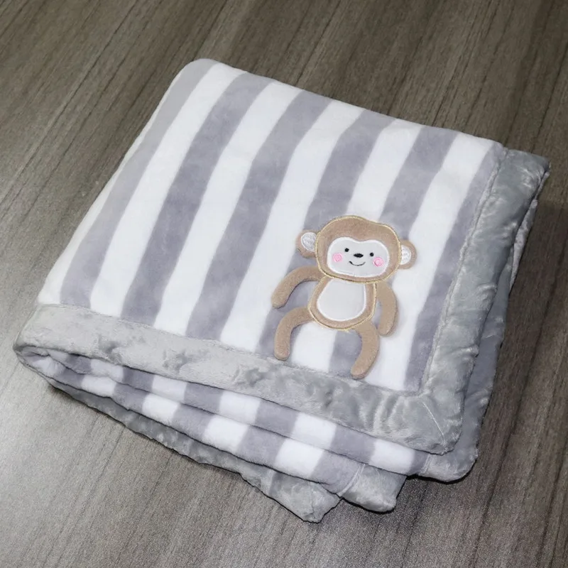 Baby Blanket Newborn Double Thick Flannel Swaddle Wrap Breathable Warm Coral Fleece Blanket Cute Cartoon Soft Children Quilt