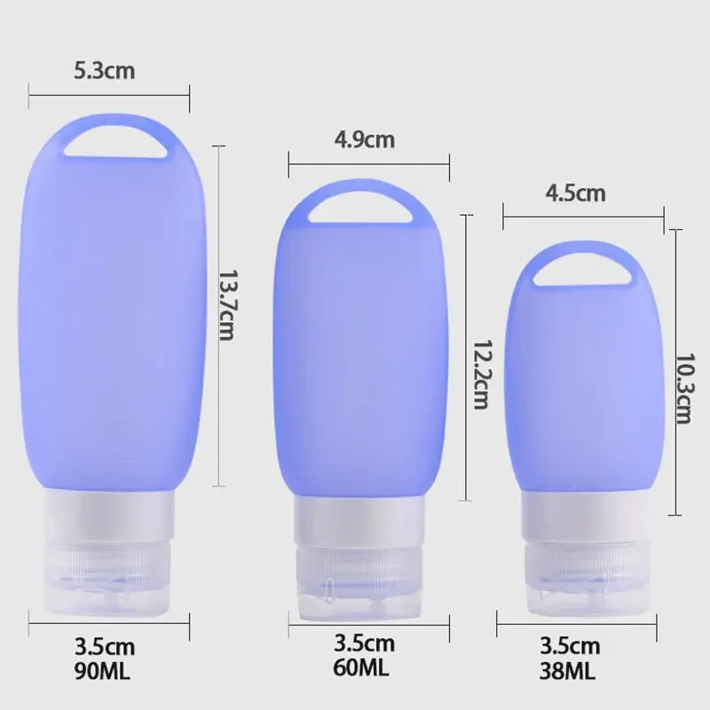 38ml 60ml 90ml Empty Bottle Silicone Travel Kit Packing Press Bottle For Lotion Shampoo Bath Small Sample Containers Blue Green