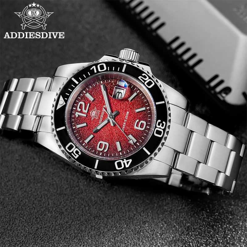 ADDIESDIVE Men's Watch 41mm Quartz Diver Watches AD2513 Super Luminous 200m Waterproof Calendar 316L Stainless Steel Wristwatch