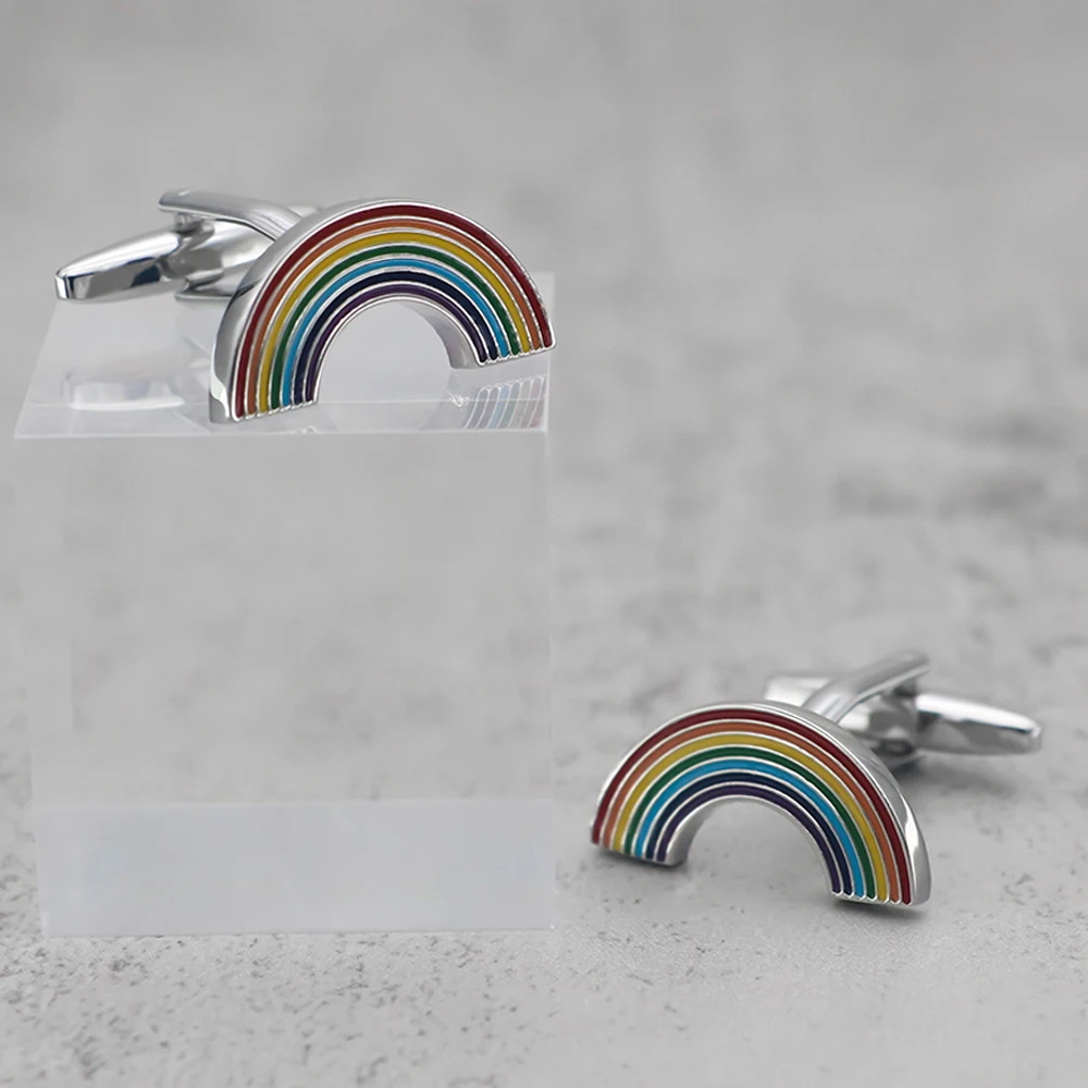 New Arrival Creative Rainbow Cuff Links Novelty Muticolor Rainbow Design Quality Brass Material Best Gift For Men