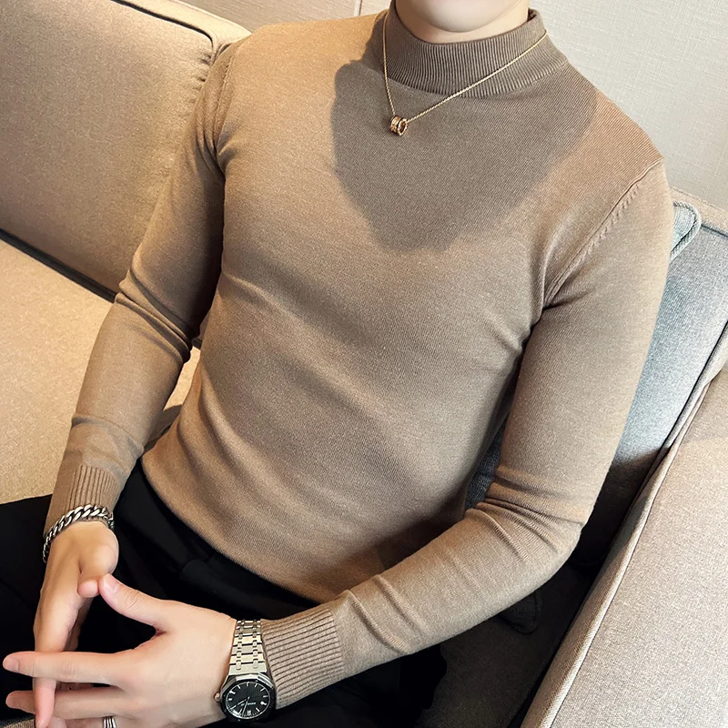 New Fashion Men\'s Casual Slim Fit Sweater Bottoming Shirt round Neck Men\'s Pullover Sweater Autumn and Winter Woolen T-shirt