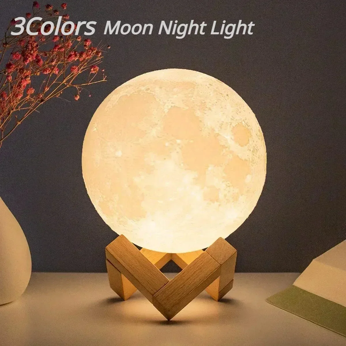 

Battery Powered LED Moon Light, Star Light, Bedroom Decoration, Children's Gift, 8cm