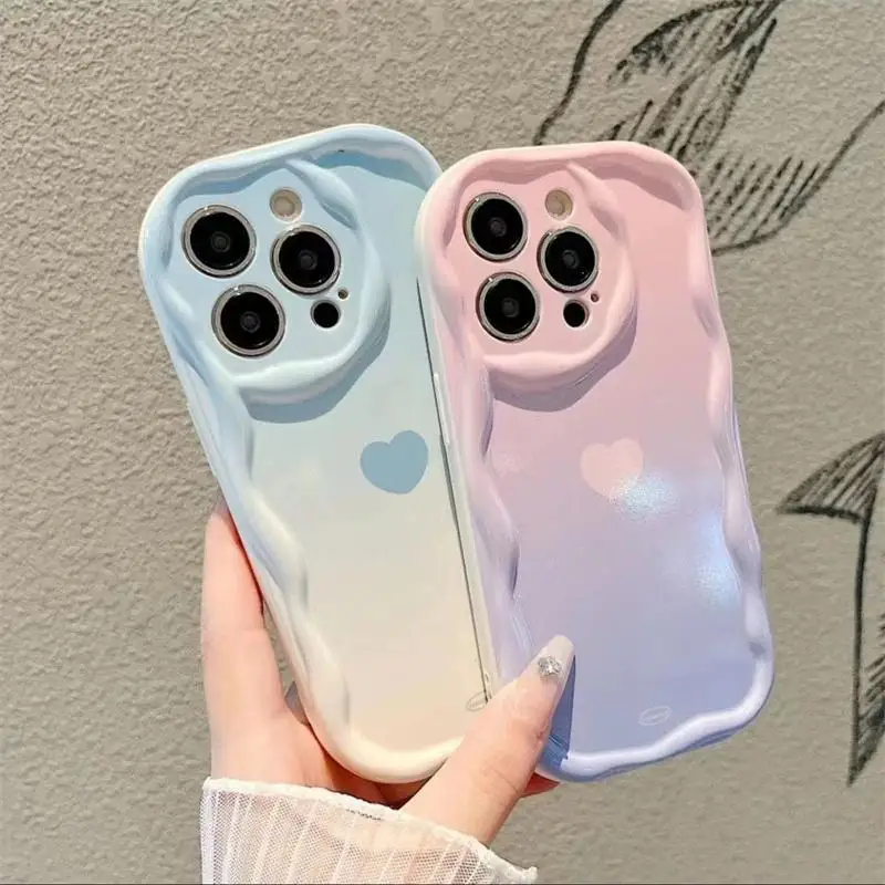 Soft Phone Case For IPhone 15 11 XR 7 8 Plus 11 12 13 14 Pro Max X XS MAX SE 2020 Flower Love Heart Wavy Lens Protective Cover