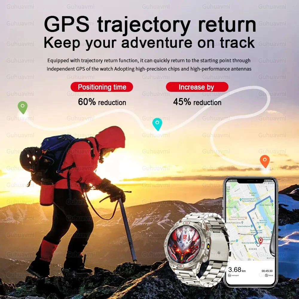 2024ใหม่รถบรรทุก GPS กลางแจ้งสำหรับผู้ชายสมาร์ทวอท์ช IP68อัตราการเต้นของหัวใจหน้าจอ HD smartwatch olahraga กันน้ำสำหรับแอนดรอยด์