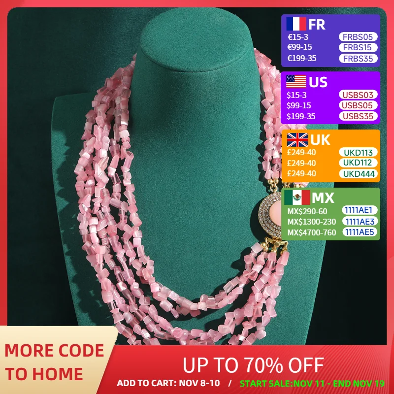 

Vintage Choker Pink Necklaces For Woman Twisted Gravel Chain Layered Gold Color Round Rose Quartz Accessories Party Wedding 2025
