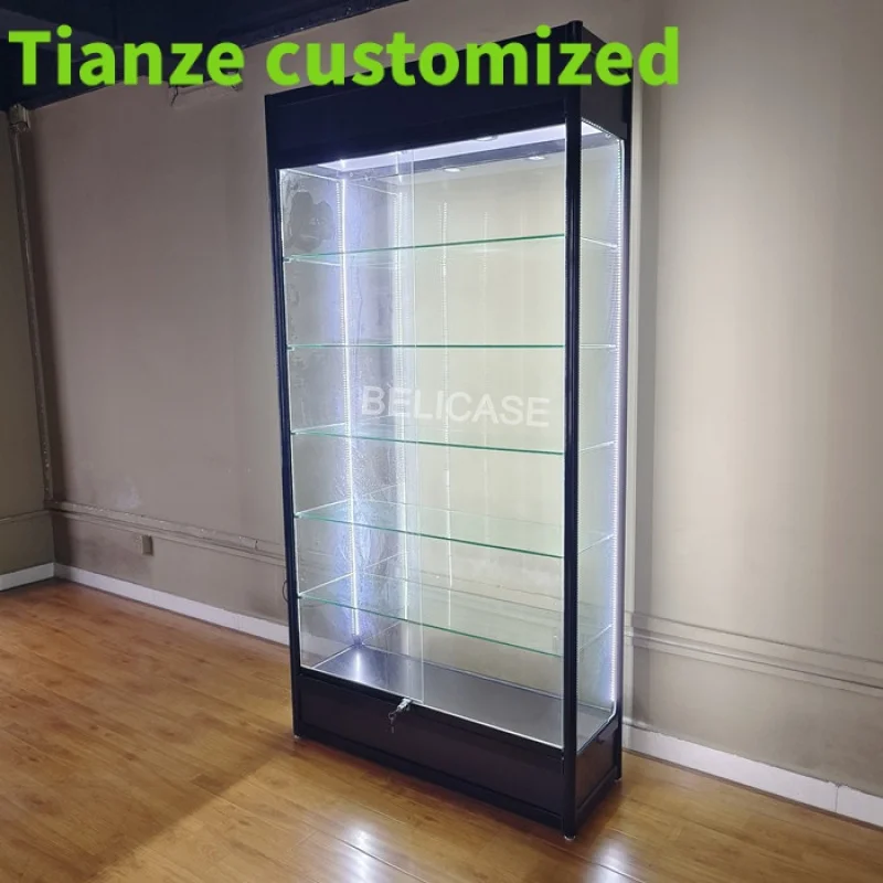 

(customized)Factory Price Wall Glass LED Display Cabinet Showcases Aluminum Smoking Shop Vitrines Showcases with Lock